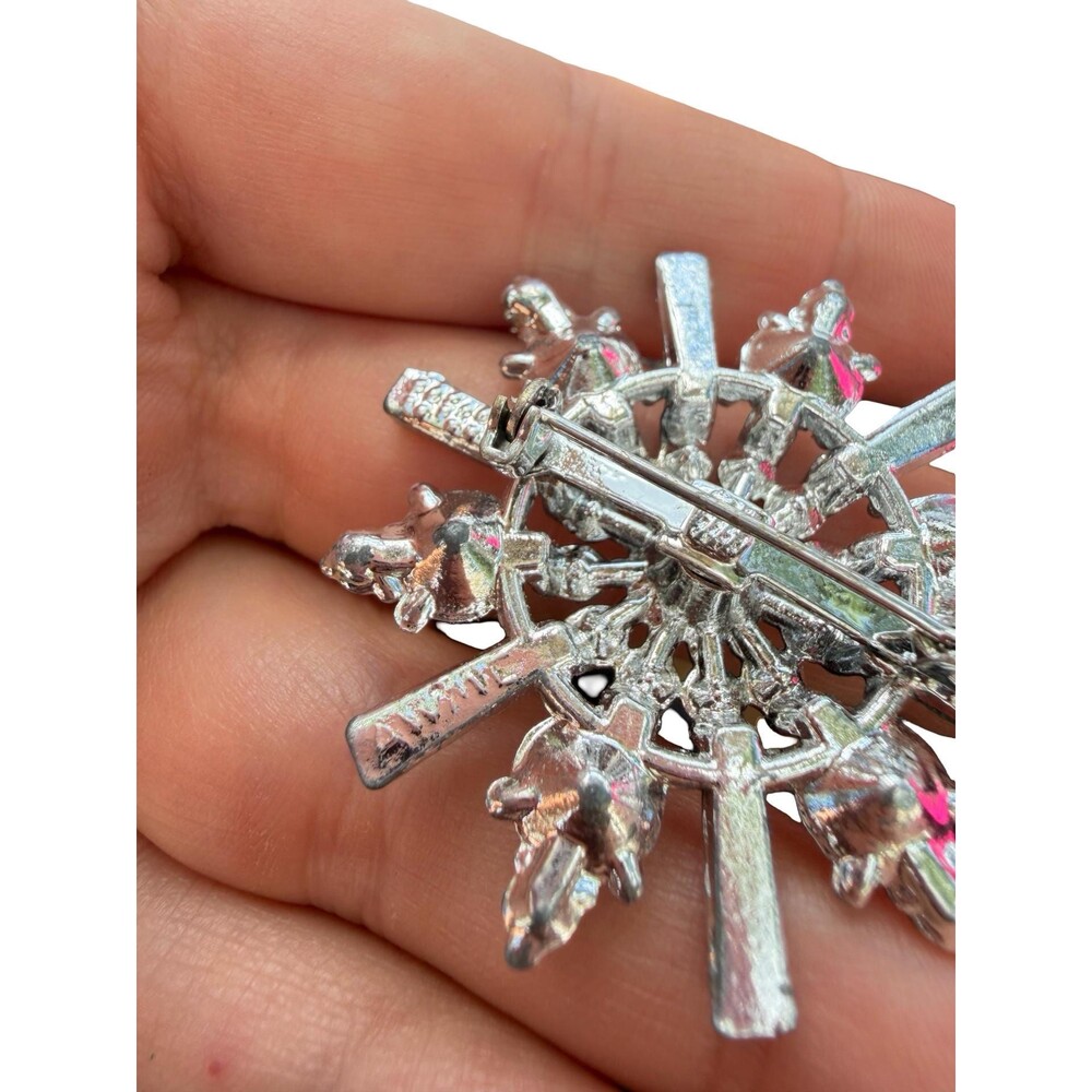 Vintage AWML Signed Silver Tone Rhinestone Snowflake - Picture 3 of 3